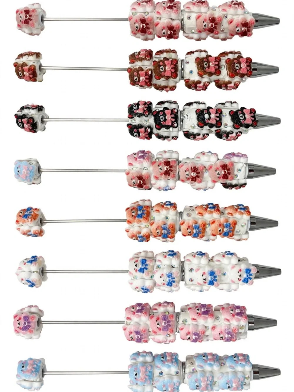 Cute Bear Beaded Retractable Pens - Assorted Pink, Blue, Orange, Black